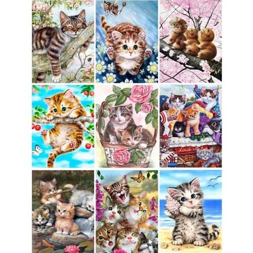 5D DIY Diamond Painting Cute Animals Cat Cross Stitch Kits Full Drill Square Embroidery Mosaic Art Picture of Rhinestones Decor