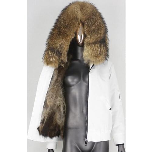 BLUENESSFAIR Waterproof Bomber Parka Winter Jacket Women Real Fox Fur Coat Natural Raccoon Fur Outerwear Thick Warm Streetwear