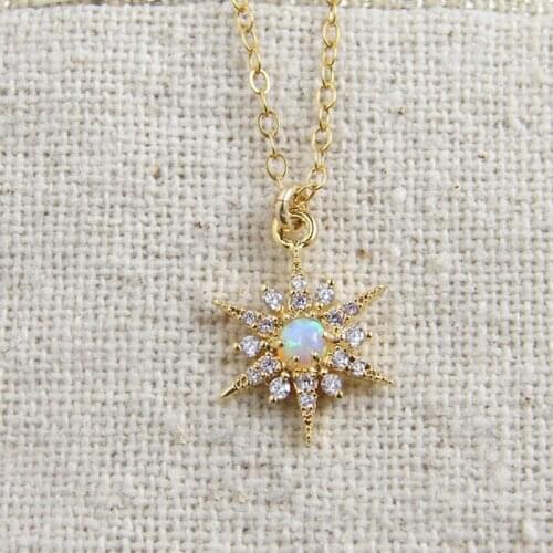 Boho Gold Color Long Chain Necklace Charm Crystal Snowflake Wedding Necklace Cute Female White Opal Pendant Necklaces For Women