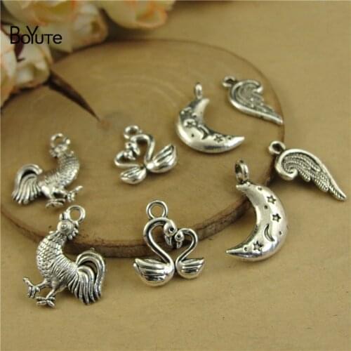 BoYuTe (100 Pieces/Lot) Metal Alloy Cock Swan Moon Wings Charms DIY Hand Made Jewelry Accessories Wholesale