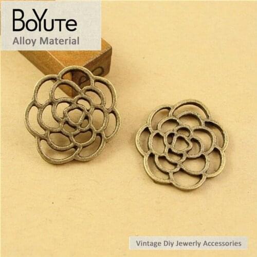 BoYuTe (50 Pieces/Lot) 20MM Vintage Antique Bronze Plated Zinc Alloy Materials Rose Charms for Jewelry Making Findings