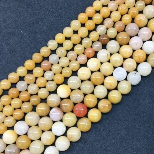 Natural Stone Beads Smooth Yellow Jades Round Spacer 6 8 10 12mm For DIY Earrings and Necklaces Making