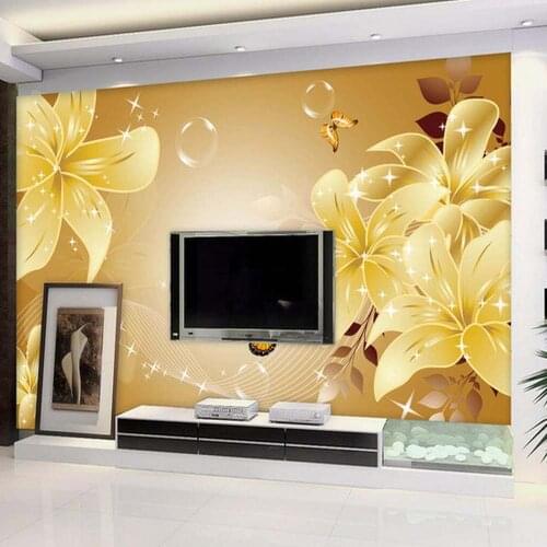 Lily Flower Butterfly Mural Photo Wallpaper Living Room Wall Art Decor Wall Paper papier peint 3d papel tapiz para paredes 3 d