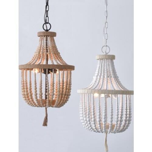 American country wooden bead decoration chandelier entrance bedroom dining room study staircase lamp