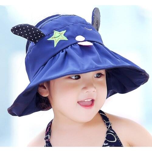 Children empty top hat big kids cool Cartoon ears collapsible sun summer outdoor sunscreen beach cap