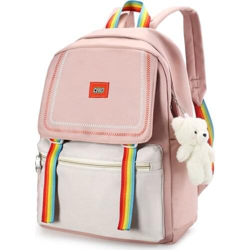 Rainbow Ribbon Design Summer Nylon Women Backpack College Style Large Capacity Travel Rucksack School Bags for Teenage Girl Boys