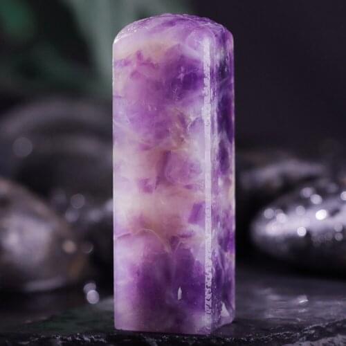 Chinese Style Amethyst Custom Name Stamp With Box Inkpad Purple Crystal Stone Personal Stamps For Girlfriend Friends Souvenir