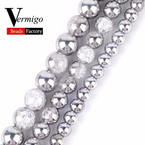 Wholesale White Snow Cracked Crystal Beads Natural Stone Round Loose Beads For Jewelry Making Diy Bracelet 15"