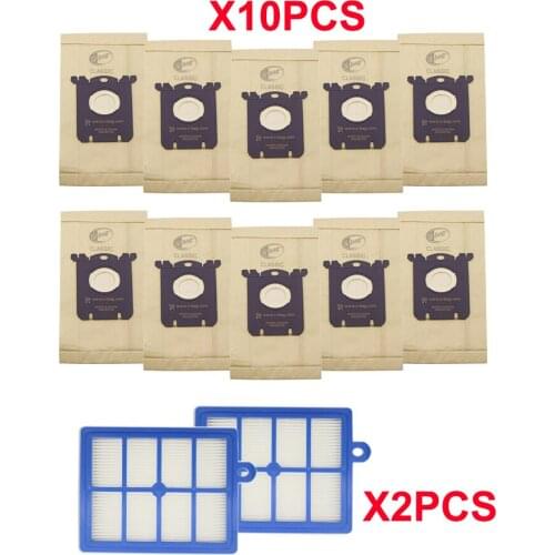 10 pcs dust bag for Electrolux E201B for Philips FC8021 and 2pcs H12 Hepa filter fit for Philips Electrolux Cleaner