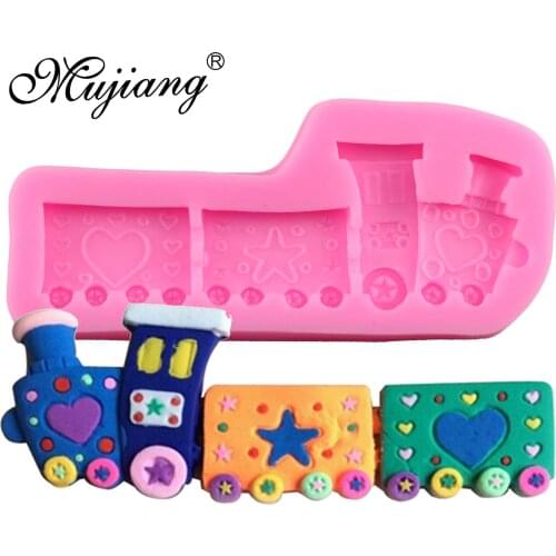Mujiang Baby Toy Cartoon Train Silicone Molds Party Fondant Cake Decorating Tools Candy Clay Chocolate Gumpaste Moulds