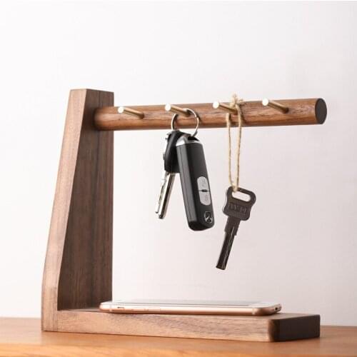 Home Entrance Black Walnut Wood Key Hook Desktop Organizer Shelf Holder Jewelry Natural Solid Wooden Rack Household Decoration