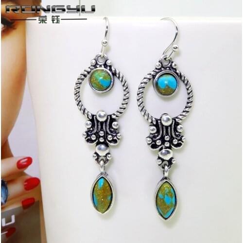New fashion jewelry national style antique palace earrings fashion Dragon Crystal Turquoise Earrings for girlfriends gift