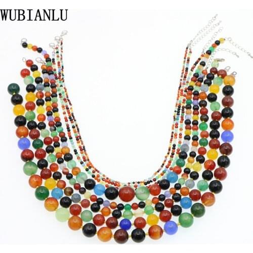 WUBIANLU Fashion 2-12mm Natural Stone Candy Agates Beaded Necklace Women In Choker Necklaces Jewelry Jaspers Carnelian T266