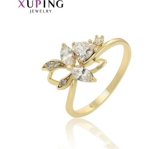 Xuping Flower Engagement Ring for Women New Arrival European Style Wedding Light Gold Color Plated Gifts 16064
