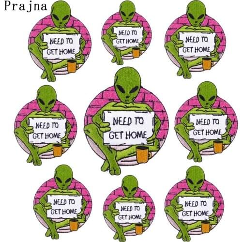Prajna Alien Patch Hippie Alien Letter Patches For Clothing Round Stripe On Clothes Sticker UFO Space Wholesale Appliques DIY