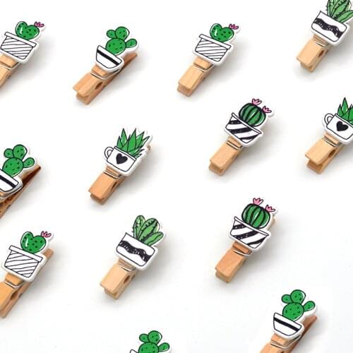 10 Pcs/set Colored Cute cactus Wooden Clip Memo Paper Clothespin Craft Postcard Stationery For Photo Decoration Clips Pegs