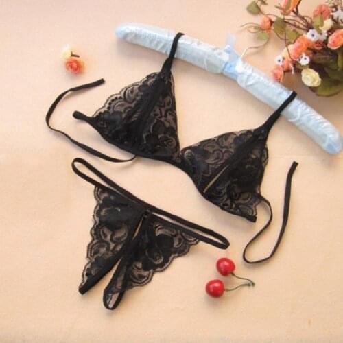 2pcs Sexy Women Lingeries Set See Through Lace Underwear Women Triangle Cup Bra Brassiere Open Crotch Briefs Women Underwear Set