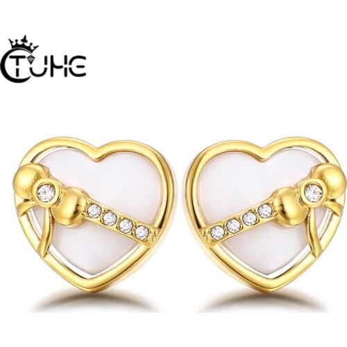 New Women Earrings Heart With Bowknot Stud Earrings With Black White Ceramic For Female Girls Christmas Fashion Jewlery Gifts