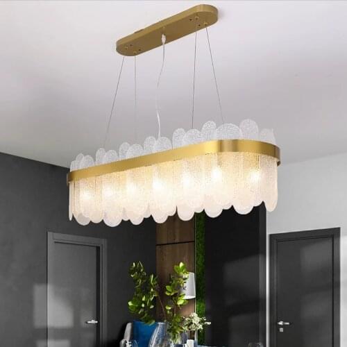 Modern led chandeliers for dining room kitchen white glass hang lamp luxury stainless steel light fixture rectangle chandelier