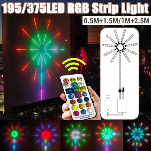 Fireworks LED Strip Light RGB Festoon Fairy Light Music Control Meteor Lamp Marquee Home Wedding Christmas Room Decor Light Tape