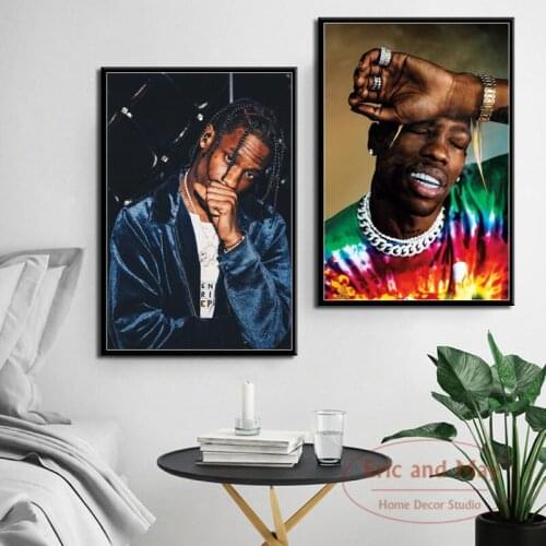 Travis Scott Music Star Rap Hip Hop Rapper Fashion Model Art Painting Vintage Canvas Poster Wall Home Decor