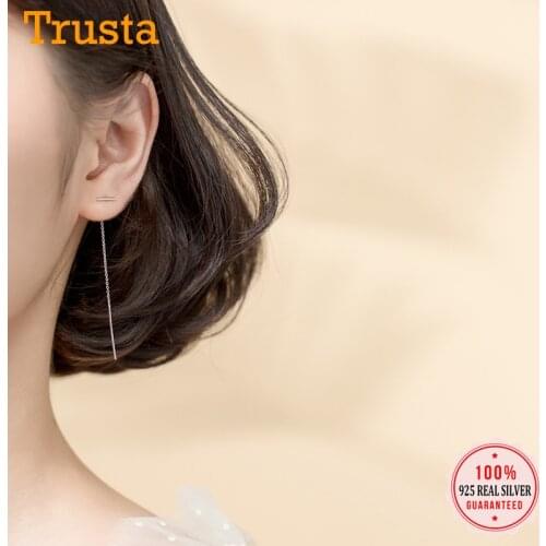 Trustdavis Authentic 925 Sterling Silver Thin Line Chain Style Drop Earrings Jewelry For Women Wedding Fine Jewelry Gift DA463