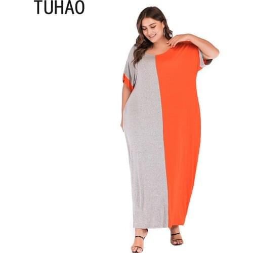 TUHAO 4XL 3XL Oversize Womens Loose Dresses Patchwork Batwing Sleeve Femme Vesidos Fashion Dress Summer Dresses LW91