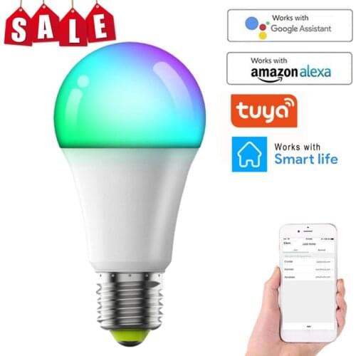 Tuya 10W WiFi Smart Light Bulb, E27 RGB LED Lamp Dimmable With Smart Life APP, Voice Control For Google Home, Alexa