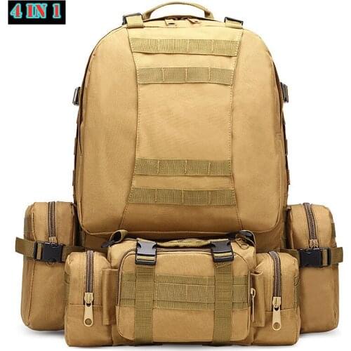 Real 600D high density waterproof Oxford backpack 50L Hiking Travel Tactical bag 4 in 1 Set Multi pocket Military Army Sac sport