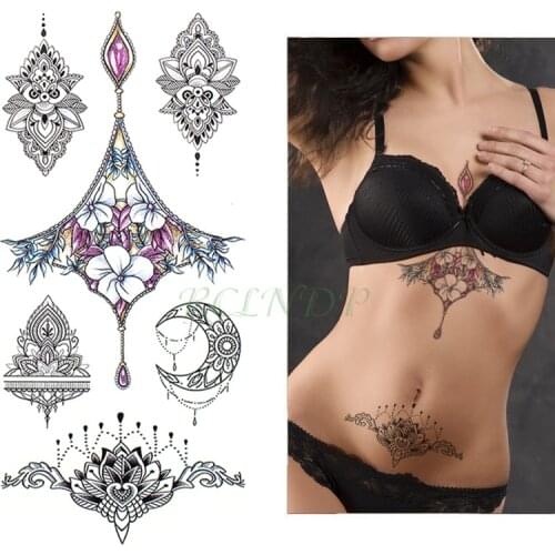 Waterproof Temporary Tattoo Sticker Moon Flower Necklace Diamond Element Flash Tatto Fake Tatoo for Girl Women Men