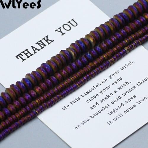 WLYeeS Matte faceted Flat Round Hematite beads Plating Purple Spacer Loose beads 3 4 6 8 10mm for Jewelry Bracelet Making DIY