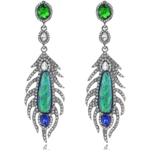 YaYi Jewelry Fashion BOHO Green Glass Crystal Rhinestone Dangle Women Ancient Gold Color Wear Ear Band Long Tassel Earrings
