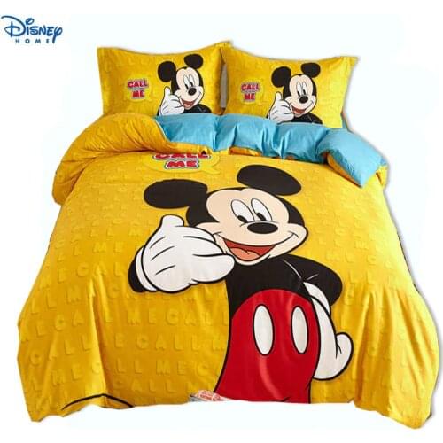 Yellow Mickey Mouse comforter set cartoon linen boy twin full queen size duvet cover 3d bedding sets kid luxury cotton bed sheet