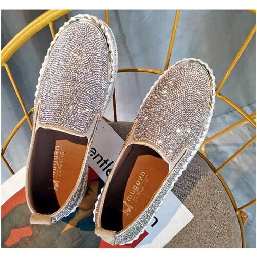 Women Shining Rhinestone Slip-on Loafers Casual Ladies Shoes Rhinestones Female Flat Shoes