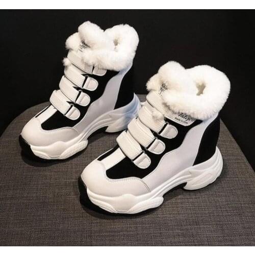 Women Platform Ankle Boot Warm Plush Winter Shoes For Female Boots High Heels Ladies Snow Booties Height Lncreasing Sneakers