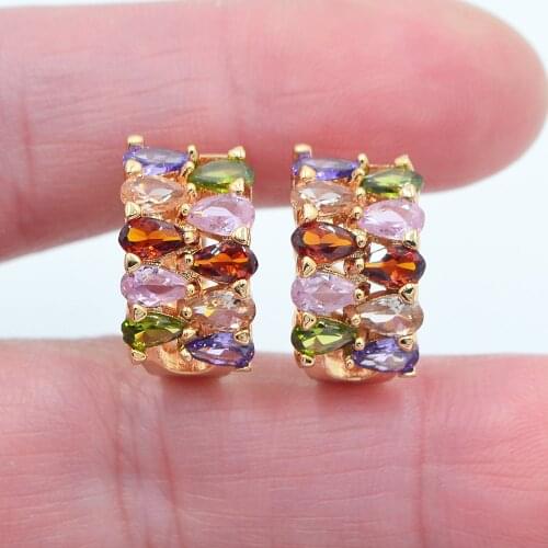 Gold Color Women Trendy Multicolor Cubic Zirconia CZ Huggie Hoop Earrings Jewelry