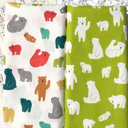 100x160cm Cute White & Coloful Polar Bear Printed Cotton Fabric Animal Fabric For DIY Sewing Quilting Dressing