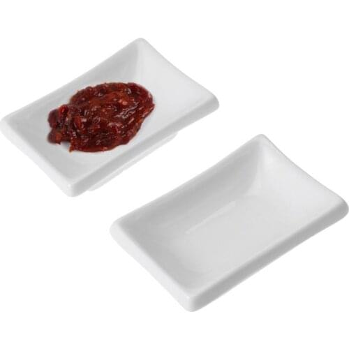 2 Pcs 3 Inch Pure White Ceramic Appetizer Serving Tray Rectangular Sauce Dishes Japanese-style Snack Dishes Spice Dish Soy Sauce