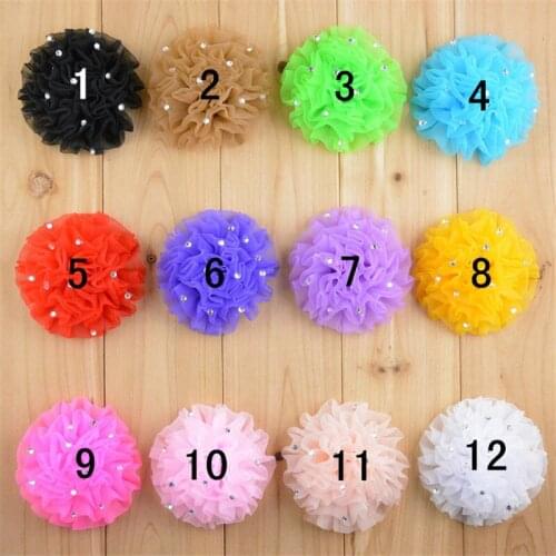 20pcs/lot 12 Color U Pick 3.5 Inch Chiffon Gauze Rose Flowers With Rhinestone Boutique Hair Accessories DIY Supplies TH24