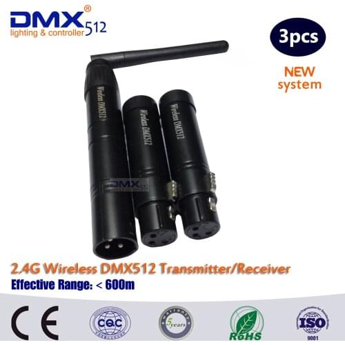 3Pcs/lot New Arrival Black DMX 512 wireless controller 1 transmitter+2 receiver LED Lighting Controller DMX512 wireless control