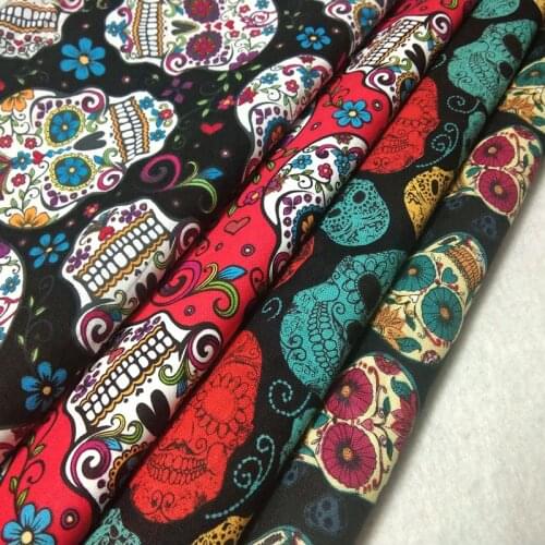 4pcs 25x24cm or 30x25cm Punk Cool Halloween Flower Skull Printed Cotton Fabric Bundle DIY Sewing Patchwork