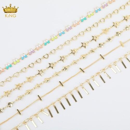 5Meters Sale,Rainbow Enamel Butterfly Beads Chains Choker DIY,Plated Gold Heart Stars Beads Copper Chains Fashion Jewerly Making