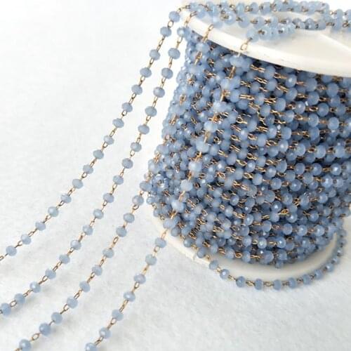 5 Meters Gold Color 3mm blue Glass Beads Chains Beaded Chains for DIY Necklace Bracelet Jewelry Finding LZ71