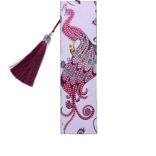5D Diamond Painting Pink peacock Cross Bookmark Diamond Embroidery Craft Tassel Book Marks for Books Christmas Gifts