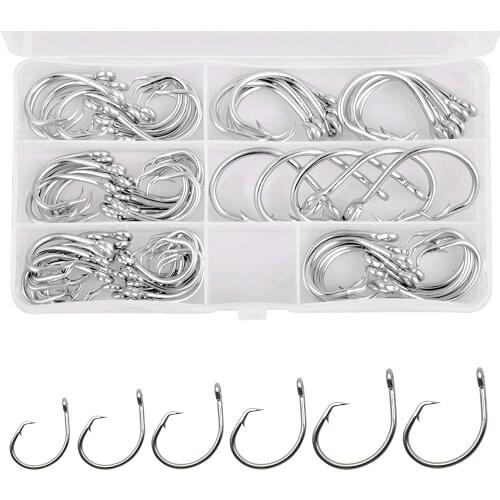 70PCS/Box Stainless Steel Tuna Fishing Hooks Circle Hooks Kit For Saltwater Freshwater in-line Big Game Fishing Hook