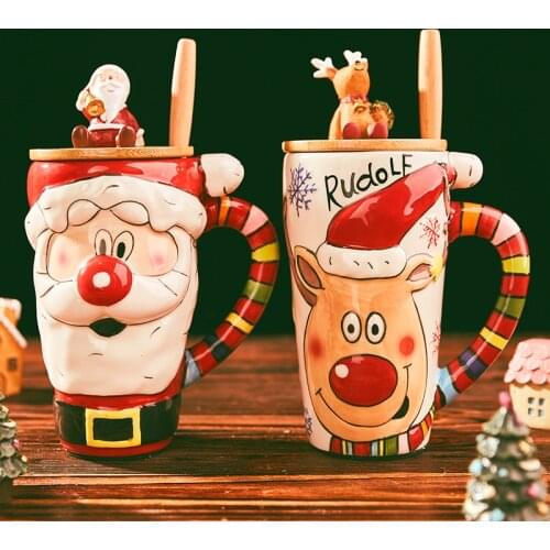 600ml Big Christmas Mugs Coffee Cups Cartoon Coffee Cup Ceramic Cup With Lid Christmas Gifts For Kids Xmas Decor Happy New Year