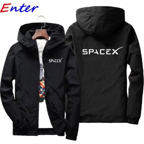 Brand Mens Jacket Hooded Jacket Printed Logo SpaceX CAR Casual Zipper Sweatshirt Mens Sportswear Fashion Jacket Mens Jacket