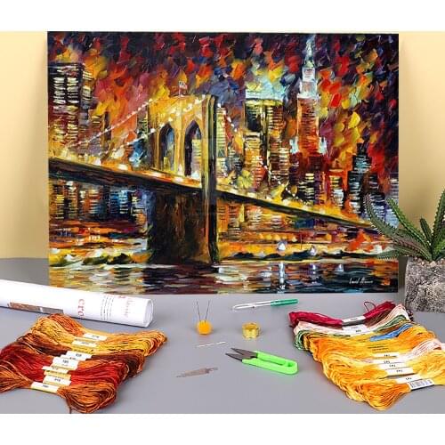 Brooklyn Bridge Printed Water-Soluble Canvas 11CT Cross-Stitch Embroidery Full Kit DMC Threads Hobby Handiwork Needle