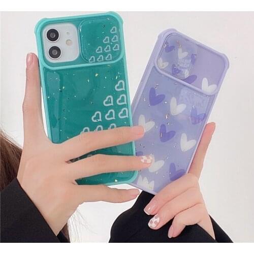 Luxury Epoxy Camera Protection Phone Cases For iPhone 12 11 Pro XS MAX XR 8 7 Plus SE 2020 Cute Love Heart Soft Back Cover Case