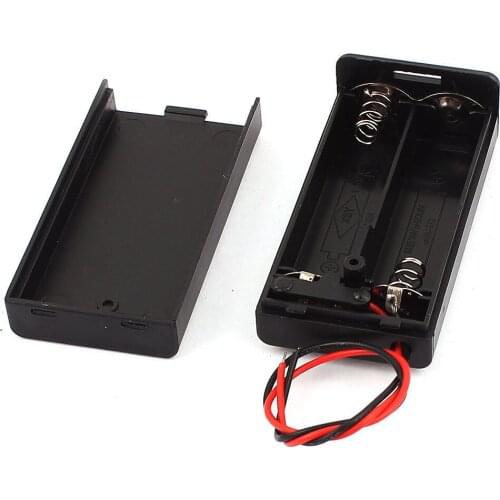 Black Plastic Storage Box Case Holder For Battery AA With 6" Wire Leads For 2 X 1.5V AA Battery